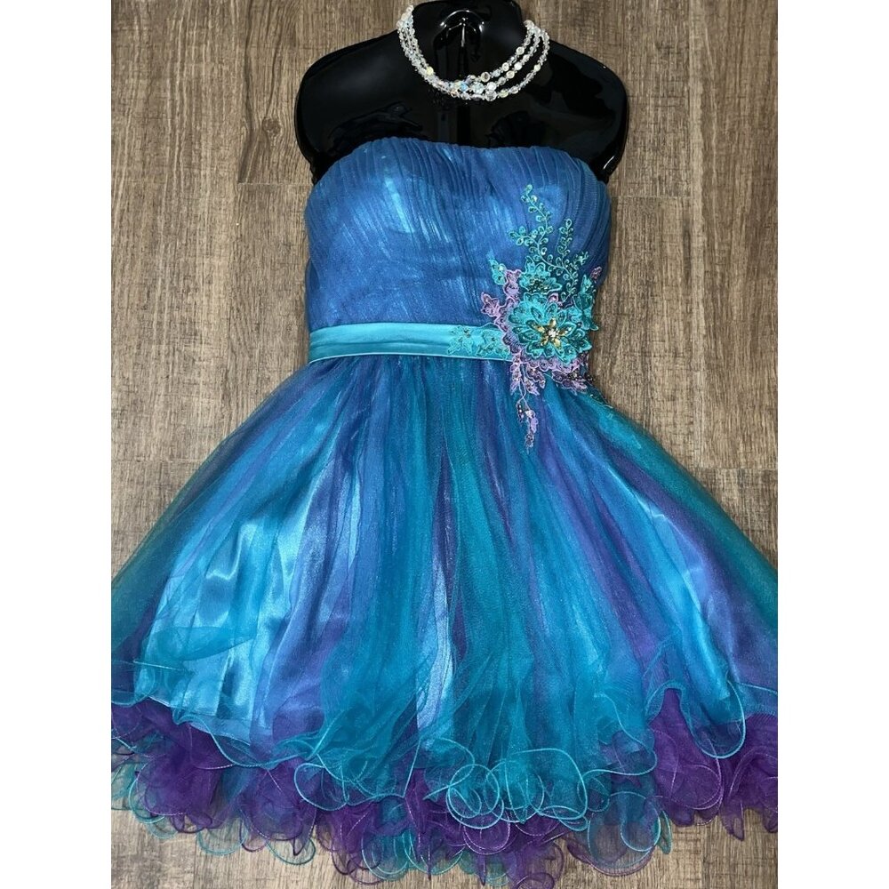 Whimsical Baby Doll Dress Sz 2 Princess Formal Prom Cocktail Party Blue Jewelry